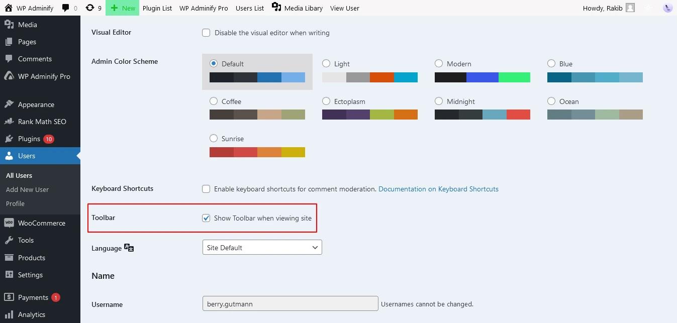 Show toolbar option