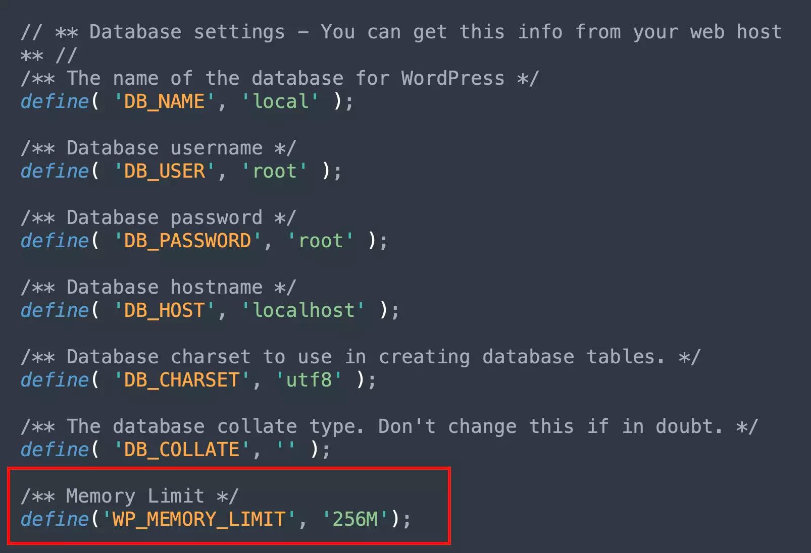 Paste WP Memory limit code in wp-config file