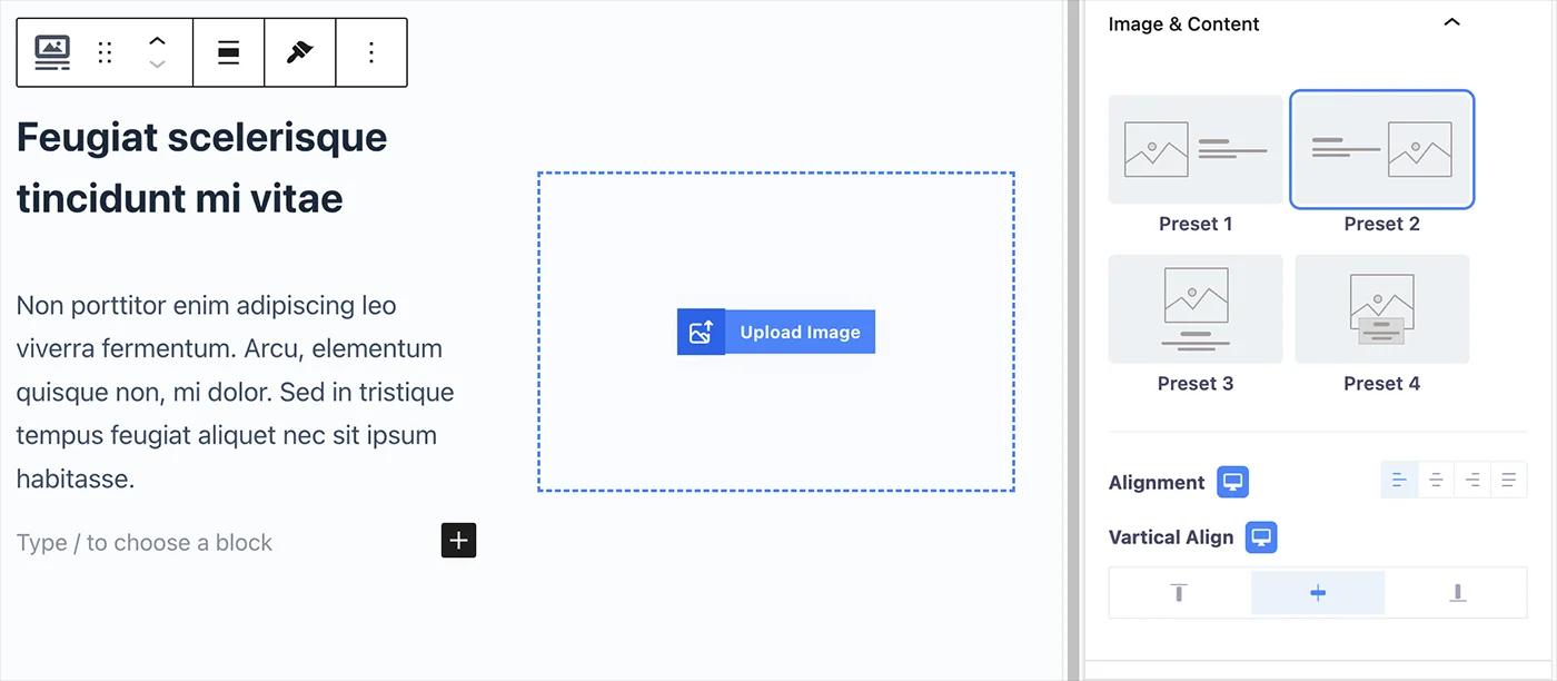Image and Content preset and alignment