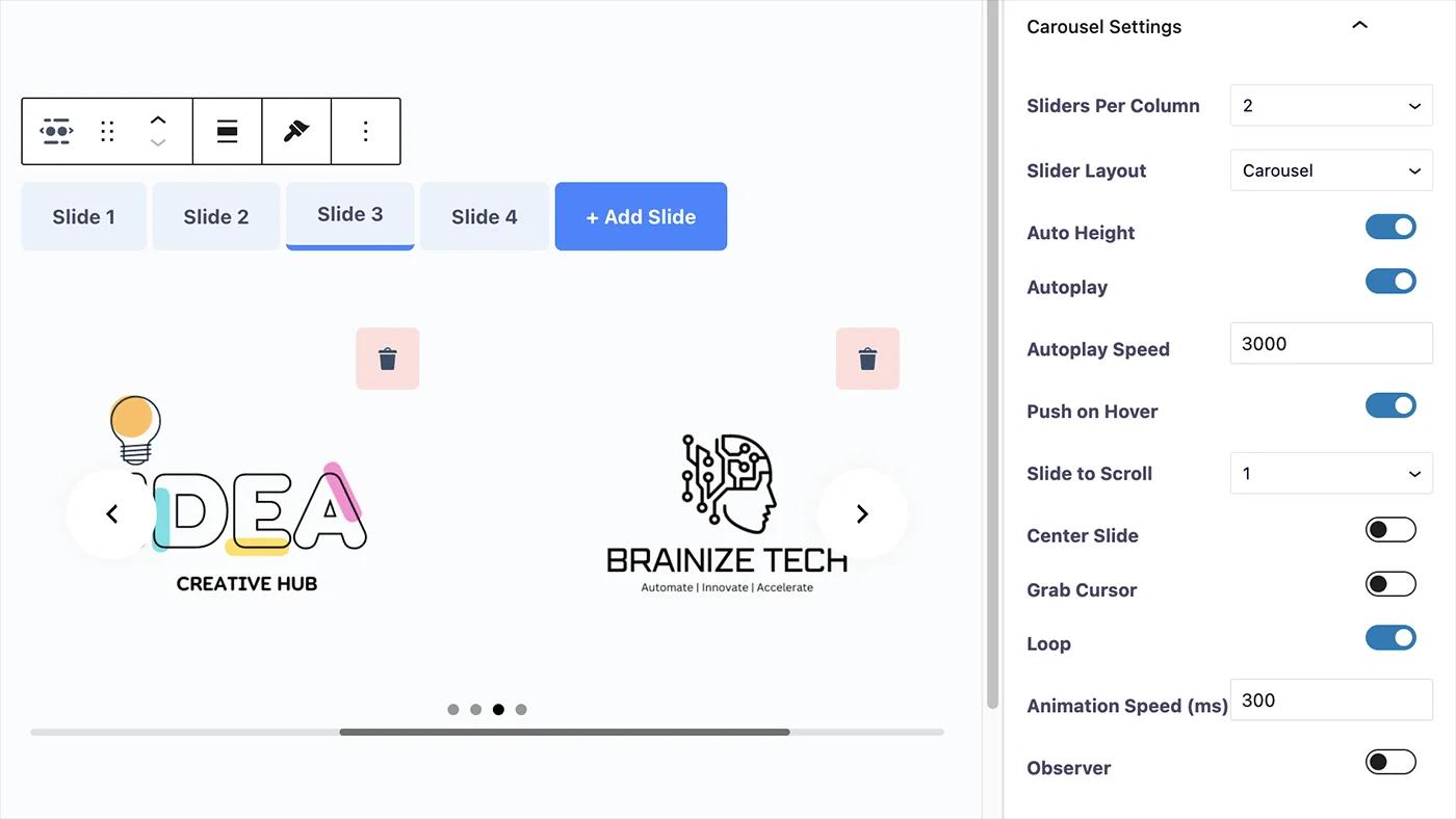 Carousel Settings in Logo slider