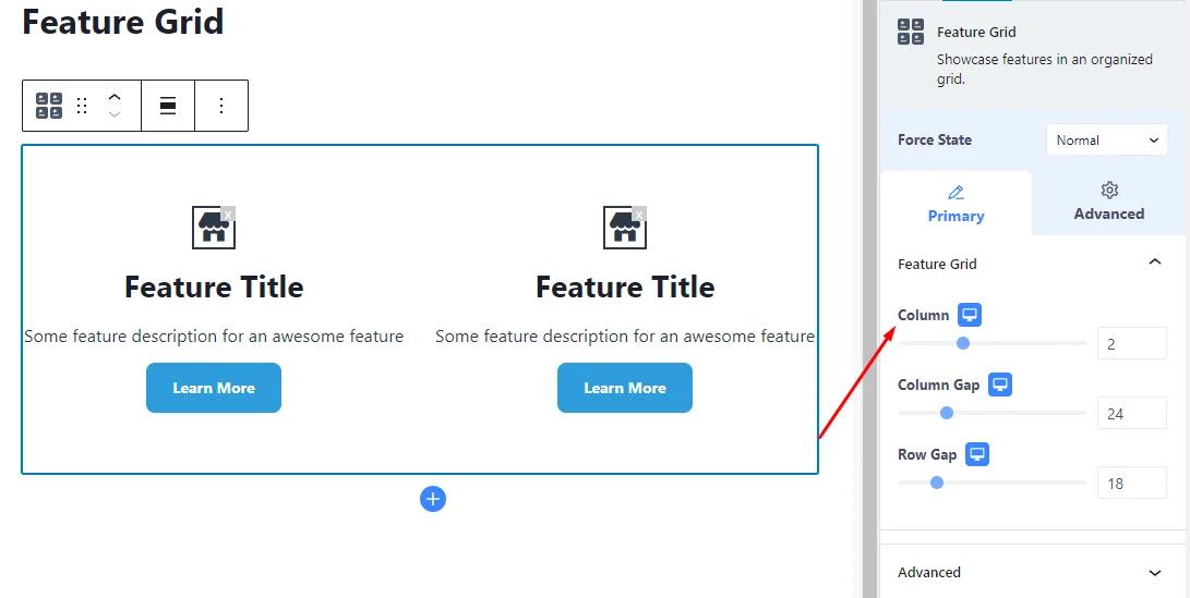 Feature Grid Primary options