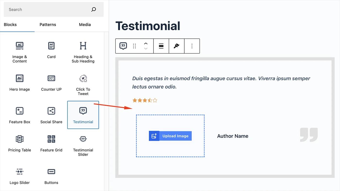 Add Testimonial in Gutenberg Editor