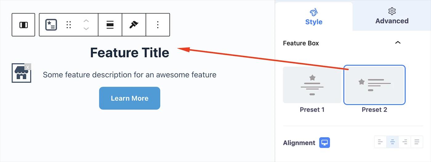 Feature box preset