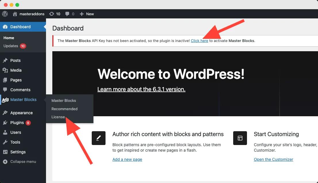 Plugin active license key option
