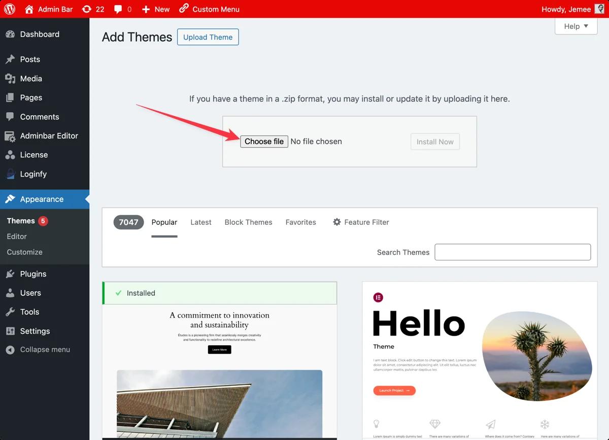 Install new WordPress Theme
