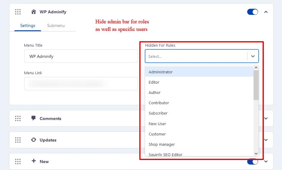 Hide for roles and users
