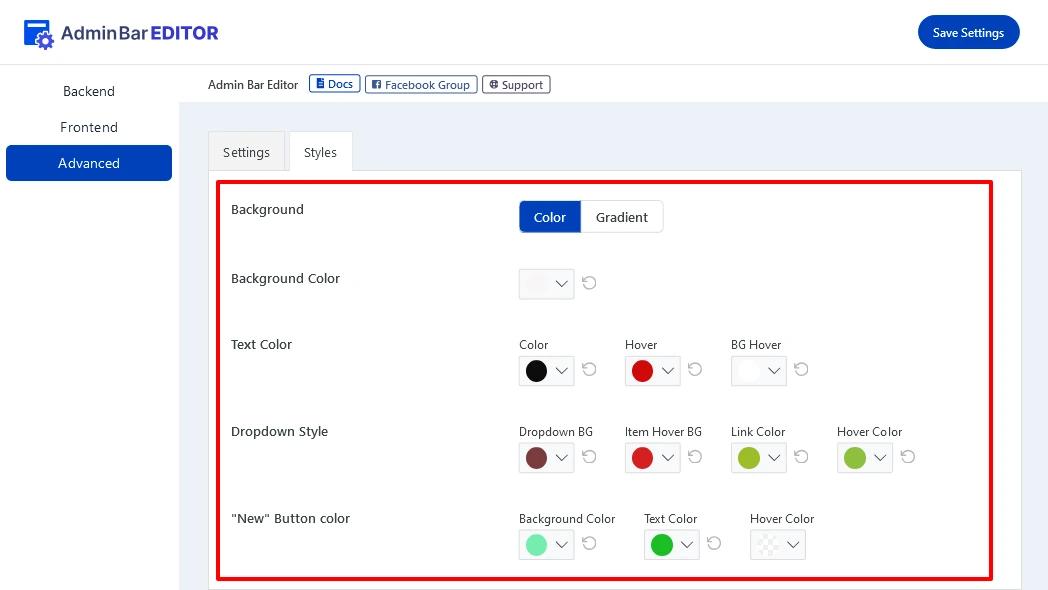 Admin bar style customization