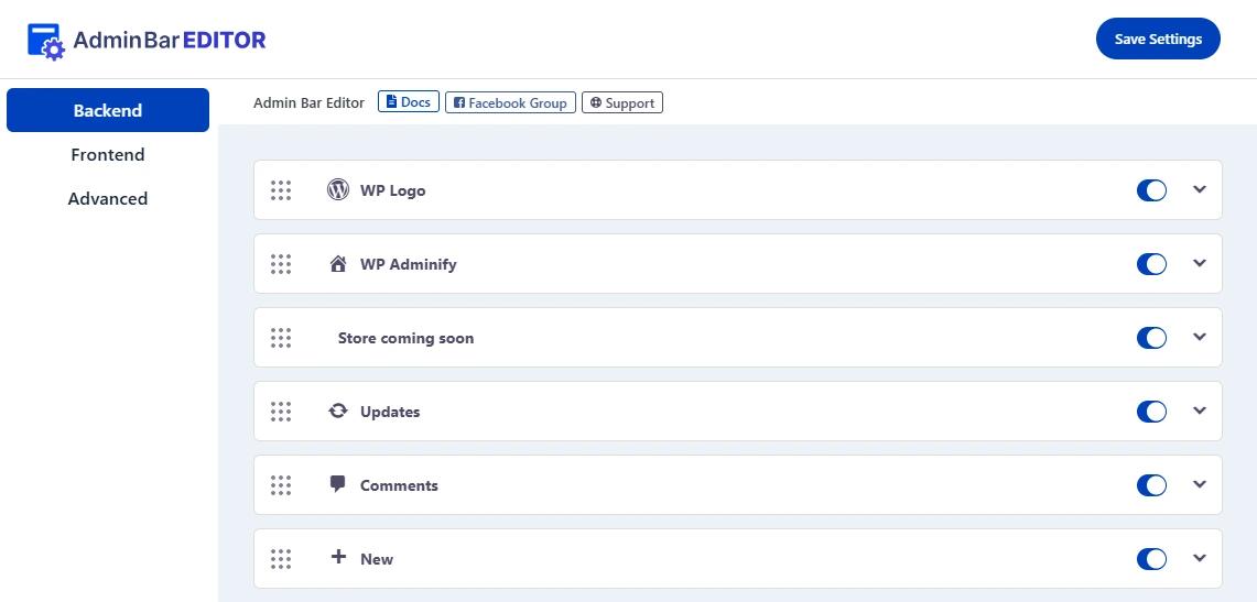 Admin Bar Editor UI